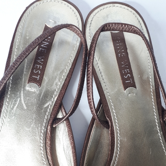 Nine West Bronze Sling Back Shoes 3D Flower Flats - Picture 4 of 7